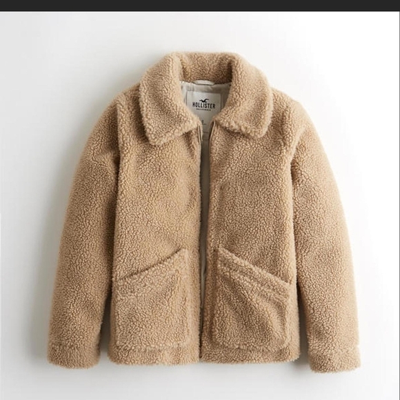 Hollister Tan Sherpa Teddy Jacket/Coat Like New - Picture 4 of 8